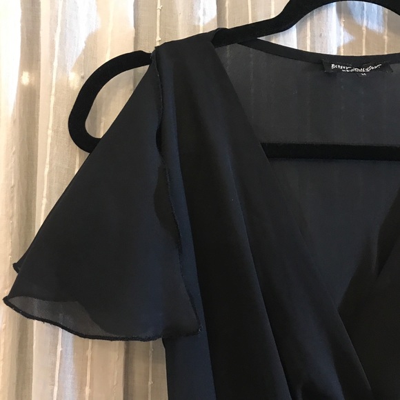 Betsey Johnson Sheer Black Chiffon V Neck Midi Dress Size M - Picture 3 of 10